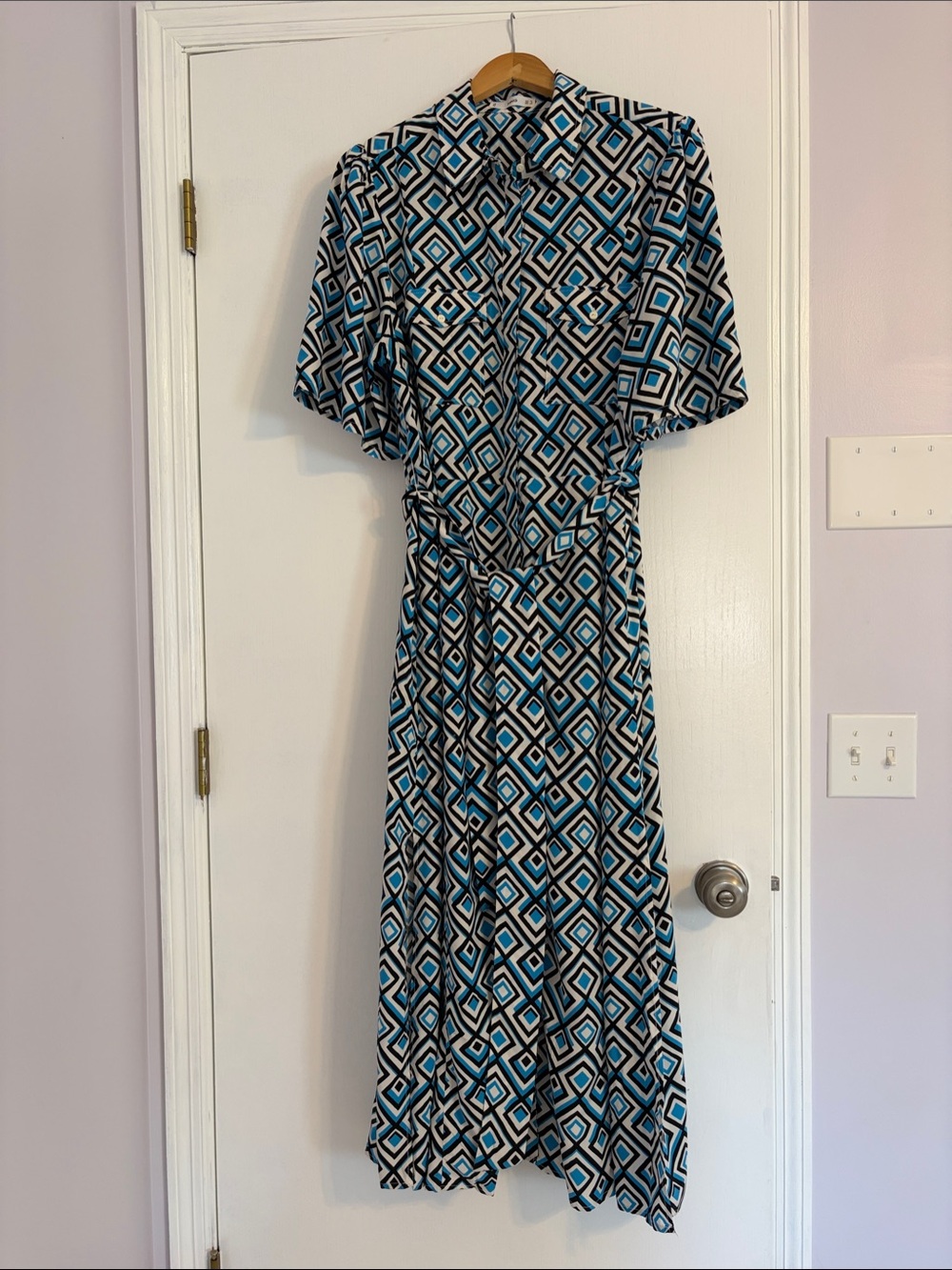 Mango Blue, Black and White Geometric Maxi Dress